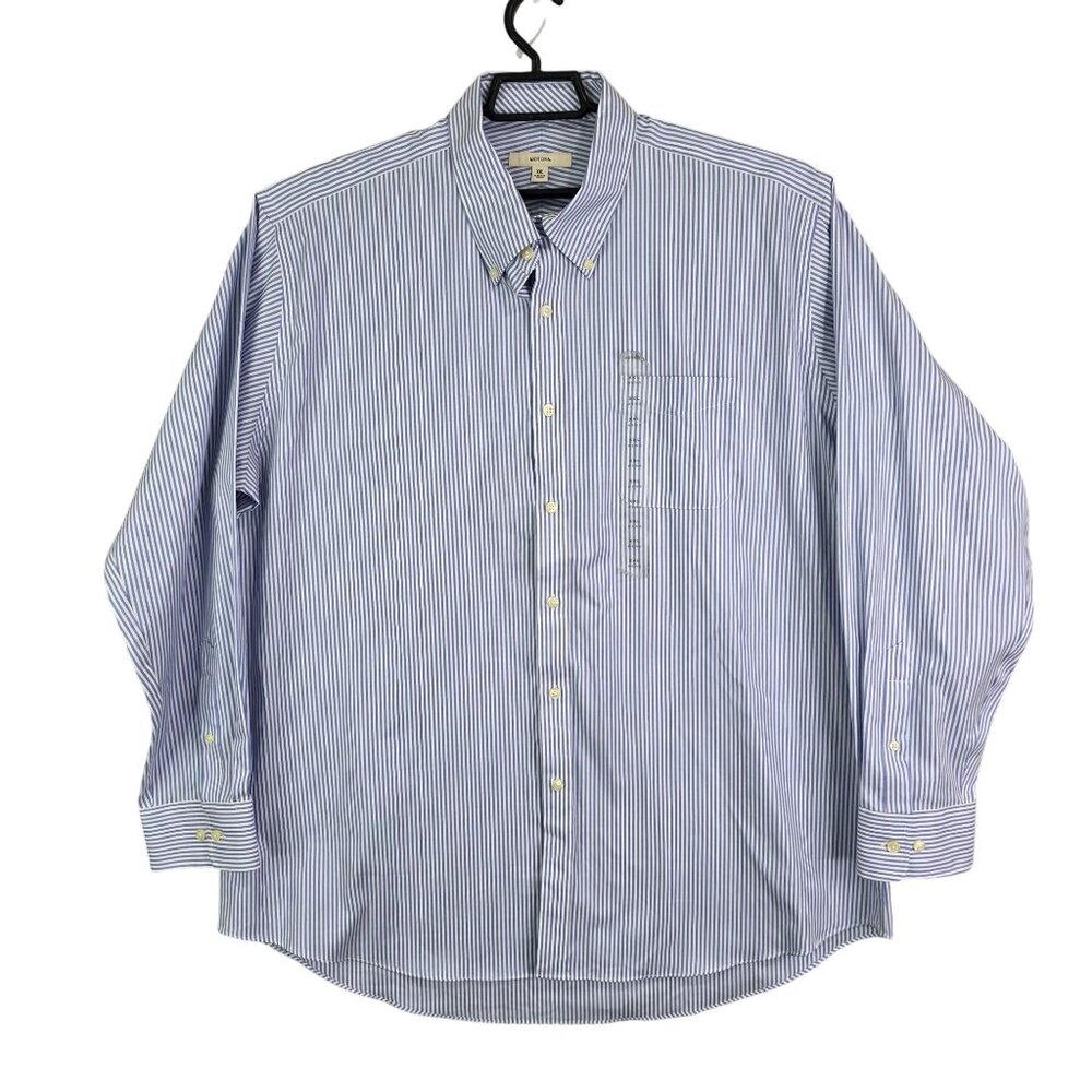 Mens Merona Blue & White Striped Shirt Button Up Long Sleeve Cotton Size XXL